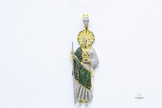 St. Jude Pendant W/Green and white Diamonds